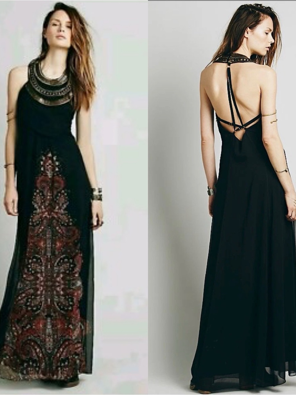 FREE PEOPLE Demeter Metal Beaded Bib Maxi Long Black Dress 2 $400